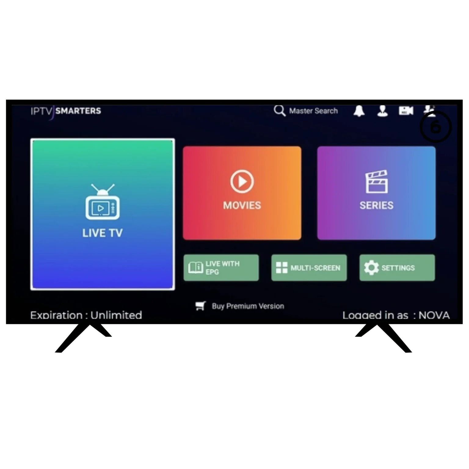 واجهة تطبيق IPTV Smarters Pro مع سيرفر NOVA